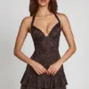 Costanza verziertes A-Linien-Minikleid mit Neckholder und Schlangen-Hotfix Costanza verziertes A-Linien-Minikleid mit Neckholder und Schlangen-Hotfix