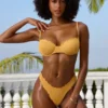 Crinkle Bademode-Hipster-Bikinihose in Marigold