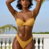 Crinkle Bademode-Hipster-Bikinihose in Marigold