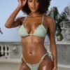 Crinkle Bademode-Bikinihose mit seitlichen Bändern in Salbei Crinkle Bademode-Bikinihose mit seitlichen Bändern in Salbei