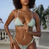 Crinkle Bademode-Bikinihose mit seitlichen Bändern in Salbei Crinkle Bademode-Bikinihose mit seitlichen Bändern in Salbei