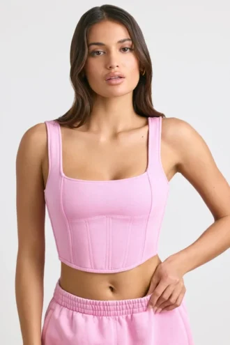 Crop-Top aus gebürstetem Jersey im Bubblegum-Pink