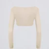Crop-Top aus gebürstetem Jersey mit V-Ausschnitt in Ecru Crop-Top aus gebürstetem Jersey mit V-Ausschnitt in Ecru