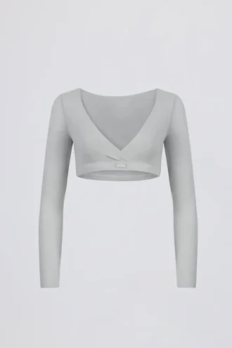 Crop-Top aus gebürstetem Jersey mit V-Ausschnitt in Nebelgrau