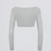 Crop-Top aus gebürstetem Jersey mit V-Ausschnitt in Nebelgrau Crop-Top aus gebürstetem Jersey mit V-Ausschnitt in Nebelgrau