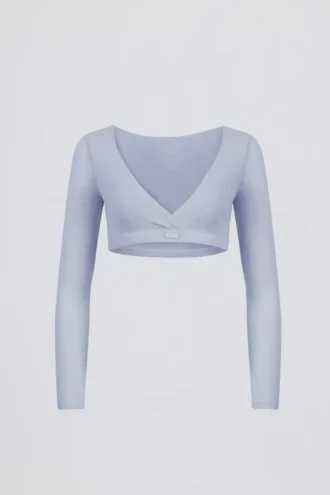 Crop-Top aus gebürstetem Jersey mit V-Ausschnitt in Soft Blue
