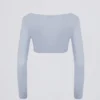 Crop-Top aus gebürstetem Jersey mit V-Ausschnitt in Soft Blue Crop-Top aus gebürstetem Jersey mit V-Ausschnitt in Soft Blue
