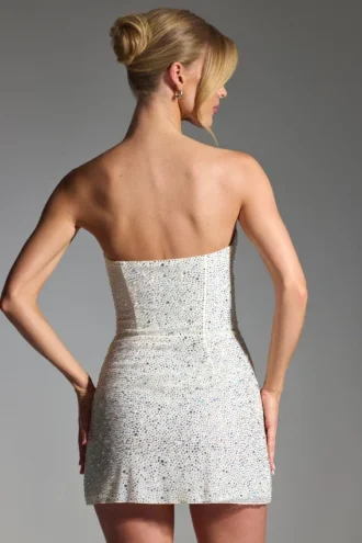 Crystella verziertes trägerloses Korsett-Minikleid in Weiß