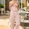 Dalila Hose aus Baumwollpopeline mit weitem Bein in rosa-weißen Streifen Dalila Hose aus Baumwollpopeline mit weitem Bein in rosa-weißen Streifen