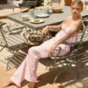 Dalila Hose aus Baumwollpopeline mit weitem Bein in rosa-weißen Streifen Dalila Hose aus Baumwollpopeline mit weitem Bein in rosa-weißen Streifen