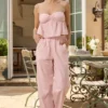 Dalila Hose aus Baumwollpopeline mit weitem Bein in rosa-weißen Streifen Dalila Hose aus Baumwollpopeline mit weitem Bein in rosa-weißen Streifen