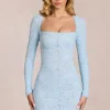 Darla Minikleid mit gewellter Spitze und langen Ärmeln in Powder Blue Darla Minikleid mit gewellter Spitze und langen Ärmeln in Powder Blue