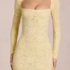 Darla Minikleid mit gewellter Spitze und langen Ärmeln in Zitronengelb