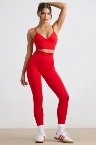 Define Luxe High-Waist-Leggings in Rot