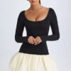 Delphi Modal-Minikleid mit U-Ausschnitt, tiefem Taillenbund und ausgestellter Säume in Vanille Delphi Modal-Minikleid mit U-Ausschnitt, tiefem Taillenbund und ausgestellter Säume in Vanille