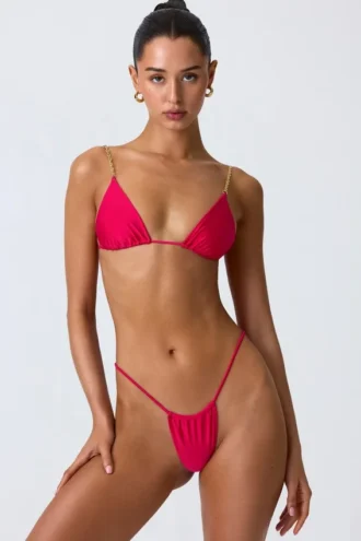 South Beach Triangel-Bikinioberteil mit Kettenverzierung in Himbeerrosa
