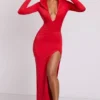 Desdemona Langarm-Maxikleid mit Kapuze in Feuerrot