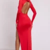Desdemona Langarm-Maxikleid mit Kapuze in Feuerrot