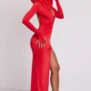 Desdemona Langarm-Maxikleid mit Kapuze in Feuerrot