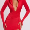 Desdemona Langarm-Maxikleid mit Kapuze in Feuerrot