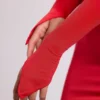 Desdemona Langarm-Maxikleid mit Kapuze in Feuerrot