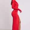 Desdemona Langarm-Maxikleid mit Kapuze in Feuerrot
