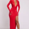 Desdemona Langarm-Maxikleid mit Kapuze in Feuerrot