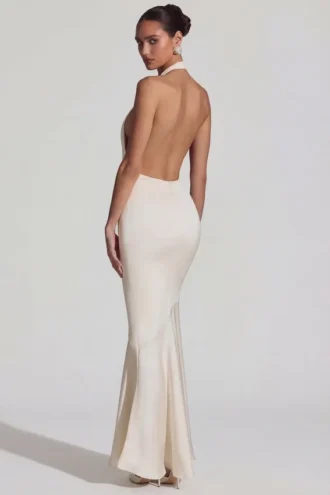 Desiree rückenfreies Neckholder-Fischschwanzkleid in Elfenbein