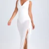 Deva Midaxi-Kleid mit Rüschenbesatz und Wasserfallausschnitt in Weiß