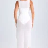 Deva Midaxi-Kleid mit Rüschenbesatz und Wasserfallausschnitt in Weiß