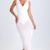 Deva Midaxi-Kleid mit Rüschenbesatz und Wasserfallausschnitt in Weiß
