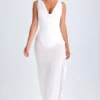 Deva Midaxi-Kleid mit Rüschenbesatz und Wasserfallausschnitt in Weiß