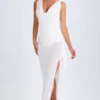 Deva Midaxi-Kleid mit Rüschenbesatz und Wasserfallausschnitt in Weiß