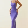Devika Maxikleid mit Rüschen und rückenfreiem Ausschnitt in Violett