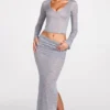Diana – Transparenter Jersey-Maxirock mit tiefem Bund und drapiertem Schnitt in Grau Diana – Transparenter Jersey-Maxirock mit tiefem Bund und drapiertem Schnitt in Grau