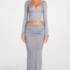 Diana – Transparenter Jersey-Maxirock mit tiefem Bund und drapiertem Schnitt in Grau Diana – Transparenter Jersey-Maxirock mit tiefem Bund und drapiertem Schnitt in Grau