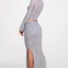 Diana – Transparenter Jersey-Maxirock mit tiefem Bund und drapiertem Schnitt in Grau Diana – Transparenter Jersey-Maxirock mit tiefem Bund und drapiertem Schnitt in Grau