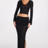 Diana – Transparenter Jersey-Maxirock mit tiefem Bund und Drapierung in Schwarz Diana – Transparenter Jersey-Maxirock mit tiefem Bund und Drapierung in Schwarz