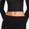 Diana – Transparenter Jersey-Maxirock mit tiefem Bund und Drapierung in Schwarz Diana – Transparenter Jersey-Maxirock mit tiefem Bund und Drapierung in Schwarz
