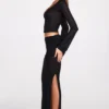 Diana – Transparenter Jersey-Maxirock mit tiefem Bund und Drapierung in Schwarz Diana – Transparenter Jersey-Maxirock mit tiefem Bund und Drapierung in Schwarz