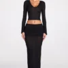 Diana – Transparenter Jersey-Maxirock mit tiefem Bund und Drapierung in Schwarz Diana – Transparenter Jersey-Maxirock mit tiefem Bund und Drapierung in Schwarz