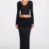 Diana – Transparenter Jersey-Maxirock mit tiefem Bund und Drapierung in Schwarz Diana – Transparenter Jersey-Maxirock mit tiefem Bund und Drapierung in Schwarz