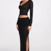 Diana – Transparenter Jersey-Maxirock mit tiefem Bund und Drapierung in Schwarz Diana – Transparenter Jersey-Maxirock mit tiefem Bund und Drapierung in Schwarz