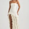 Diletta Rüschenbesetztes trägerloses Abendkleid in Elfenbein Diletta Rüschenbesetztes trägerloses Abendkleid in Elfenbein