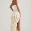 Diletta Rüschenbesetztes trägerloses Abendkleid in Elfenbein Diletta Rüschenbesetztes trägerloses Abendkleid in Elfenbein