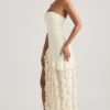 Diletta Rüschenbesetztes trägerloses Abendkleid in Elfenbein Diletta Rüschenbesetztes trägerloses Abendkleid in Elfenbein