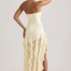 Diletta Rüschenbesetztes trägerloses Abendkleid in Elfenbein Diletta Rüschenbesetztes trägerloses Abendkleid in Elfenbein