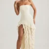 Diletta Rüschenbesetztes trägerloses Abendkleid in Elfenbein Diletta Rüschenbesetztes trägerloses Abendkleid in Elfenbein