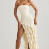 Diletta Rüschenbesetztes trägerloses Abendkleid in Elfenbein Diletta Rüschenbesetztes trägerloses Abendkleid in Elfenbein