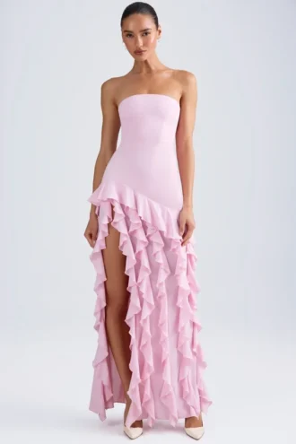 Diletta Rüschenbesetztes trägerloses Abendkleid in Hellrosa